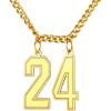 U7 0-99 Number Necklaces Stainless Steel Customizable Number Pendant Gold Plated Athletes Sports Necklace Jersey Number Chains Cuban Link Necklaces for Men Women(0~999 Numbers(Steel/black/gold color))