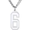 U7 0-99 Number Necklaces Stainless Steel Customizable Number Pendant Gold Plated Athletes Sports Necklace Jersey Number Chains Cuban Link Necklaces for Men Women(6-Stainless)