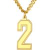 U7 0-99 Number Necklaces Stainless Steel Customizable Number Pendant Gold Plated Athletes Sports Necklace Jersey Number Chains Cuban Link Necklaces for Men Women(2-Gold)