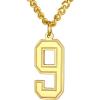 U7 0-99 Number Necklaces Stainless Steel Customizable Number Pendant Gold Plated Athletes Sports Necklace Jersey Number Chains Cuban Link Necklaces for Men Women(9-Gold)
