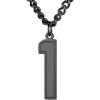 U7 0-99 Number Necklaces Stainless Steel Customizable Number Pendant Gold Plated Athletes Sports Necklace Jersey Number Chains Cuban Link Necklaces for Men Women(1-Stunning Black)