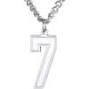 U7 0-99 Number Necklaces Stainless Steel Customizable Number Pendant Gold Plated Athletes Sports Necklace Jersey Number Chains Cuban Link Necklaces for Men Women(7-Stainless)