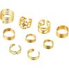 U7 9Pcs Knuckle Ring Set Gold Plated Heart Ring, Band Ring, Filigree Ring Stackable Full Finger Rings Statement Bohemian Rings for Women