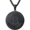 U7 Bitcoin Chain for Men, Stainless Steel 18K Gold Plated Cryptocurrency Pendant BTC/Dollar Sign Coin Medal Necklace(Bitcoin-Black)
