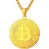 U7 Bitcoin Chain for Men, Stainless Steel 18K Gold Plated Cryptocurrency Pendant BTC/Dollar Sign Coin Medal Necklace(Bitcoin-Gold)