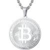 U7 Bitcoin Chain for Men, Stainless Steel 18K Gold Plated Cryptocurrency Pendant BTC/Dollar Sign Coin Medal Necklace(Bitcoin-Steel)