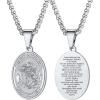 U7 Polished Oval Saint Michael Necklace Customized Engrave on Pendant Loop Stainless Steel Biblical Archangel Jewelry for Men and Women, with Gift Box