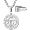 U7 Saint Benedict Medal Pendant Cross Christian Jewelry Stainless Steel Round Coin Cathoic Necklace with Personalized Text, Gift for Men Women
