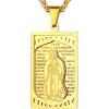 U7 Virgin Mary Necklace 18K Gold Plated Catholic Jewelry Dog Tag Pendant with 22 Inch Wheat Chain for Men Women
