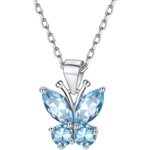 925 Sterling Silver Butterfly Necklace/Antler Deer Necklace,Adjustable Silver Birthstone Necklace for Women,Birthstone Jewelry Gift for Her(03.March(Aquamarine)-Butterfly)