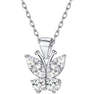 925 Sterling Silver Butterfly Necklace/Antler Deer Necklace,Adjustable Silver Birthstone Necklace for Women,Birthstone Jewelry Gift for Her(04.April(Diamond)-Butterfly)