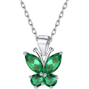 925 Sterling Silver Butterfly Necklace/Antler Deer Necklace,Adjustable Silver Birthstone Necklace for Women,Birthstone Jewelry Gift for Her(05.May(Emerald)-Butterfly)