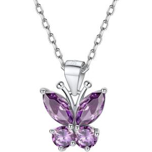 925 Sterling Silver Butterfly Necklace/Antler Deer Necklace,Adjustable Silver Birthstone Necklace for Women,Birthstone Jewelry Gift for Her(06.June(Alexandrite)-Butterfly)