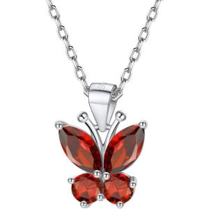 925 Sterling Silver Butterfly Necklace/Antler Deer Necklace,Adjustable Silver Birthstone Necklace for Women,Birthstone Jewelry Gift for Her(07.July(Ruby)-Butterfly)