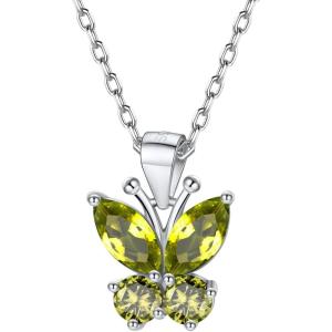 925 Sterling Silver Butterfly Necklace/Antler Deer Necklace,Adjustable Silver Birthstone Necklace for Women,Birthstone Jewelry Gift for Her(08.August(Peridot)-Butterfly)