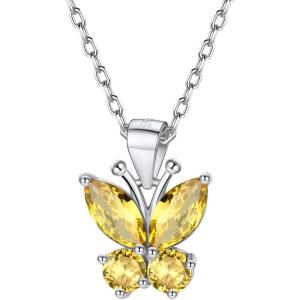 925 Sterling Silver Butterfly Necklace/Antler Deer Necklace,Adjustable Silver Birthstone Necklace for Women,Birthstone Jewelry Gift for Her(11.November(Yellow Topaz)-Butterfly)