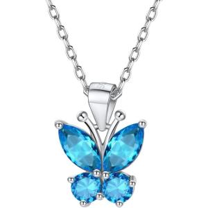 925 Sterling Silver Butterfly Necklace/Antler Deer Necklace,Adjustable Silver Birthstone Necklace for Women,Birthstone Jewelry Gift for Her(12.December(Blue Topaz)-Butterfly)