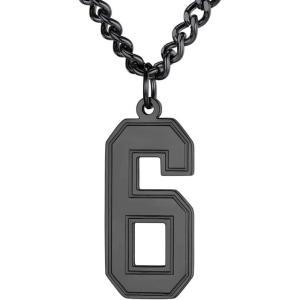 U7 0-99 Number Necklaces Stainless Steel Customizable Number Pendant Gold Plated Athletes Sports Necklace Jersey Number Chains Cuban Link Necklaces for Men Women(6-Stunning Black)