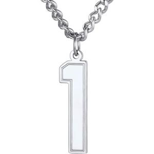 U7 0-99 Number Necklaces Stainless Steel Customizable Number Pendant Gold Plated Athletes Sports Necklace Jersey Number Chains Cuban Link Necklaces for Men Women(1-Stainless)