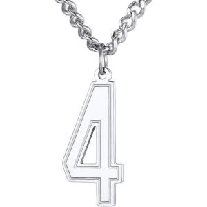 U7 0-99 Number Necklaces Stainless Steel Customizable Number Pendant Gold Plated Athletes Sports Necklace Jersey Number Chains Cuban Link Necklaces for Men Women(4-Stainless)