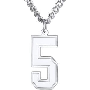 U7 0-99 Number Necklaces Stainless Steel Customizable Number Pendant Gold Plated Athletes Sports Necklace Jersey Number Chains Cuban Link Necklaces for Men Women(5-Stainless)