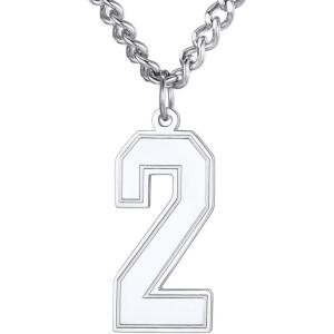 U7 0-99 Number Necklaces Stainless Steel Customizable Number Pendant Gold Plated Athletes Sports Necklace Jersey Number Chains Cuban Link Necklaces for Men Women(2-Stainless)