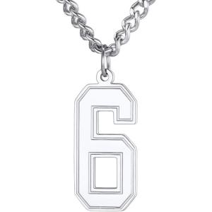U7 0-99 Number Necklaces Stainless Steel Customizable Number Pendant Gold Plated Athletes Sports Necklace Jersey Number Chains Cuban Link Necklaces for Men Women(6-Stainless)