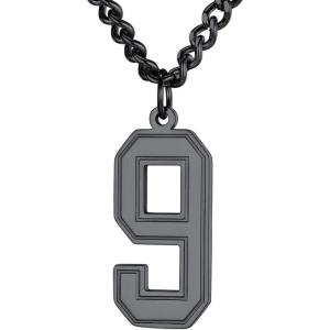 U7 0-99 Number Necklaces Stainless Steel Customizable Number Pendant Gold Plated Athletes Sports Necklace Jersey Number Chains Cuban Link Necklaces for Men Women(9-Stunning Black)