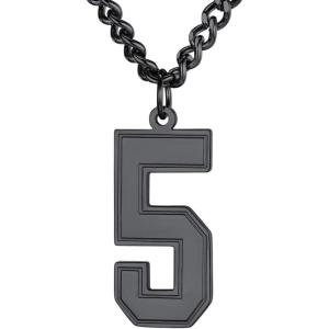 U7 0-99 Number Necklaces Stainless Steel Customizable Number Pendant Gold Plated Athletes Sports Necklace Jersey Number Chains Cuban Link Necklaces for Men Women(5-Stunning Black)