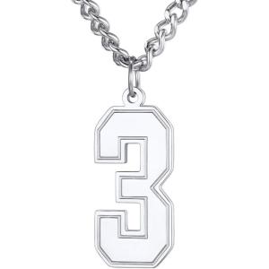 U7 0-99 Number Necklaces Stainless Steel Customizable Number Pendant Gold Plated Athletes Sports Necklace Jersey Number Chains Cuban Link Necklaces for Men Women(3-Stainless)