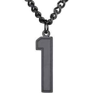 U7 0-99 Number Necklaces Stainless Steel Customizable Number Pendant Gold Plated Athletes Sports Necklace Jersey Number Chains Cuban Link Necklaces for Men Women(1-Stunning Black)