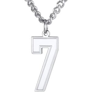 U7 0-99 Number Necklaces Stainless Steel Customizable Number Pendant Gold Plated Athletes Sports Necklace Jersey Number Chains Cuban Link Necklaces for Men Women(7-Stainless)