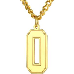 U7 0-99 Number Necklaces Stainless Steel Customizable Number Pendant Gold Plated Athletes Sports Necklace Jersey Number Chains Cuban Link Necklaces for Men Women(0-Gold)