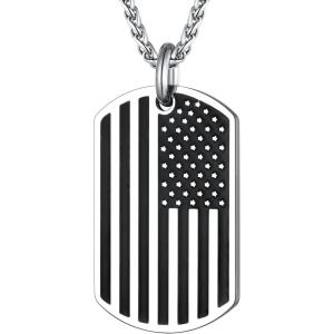 U7 Animals Necklace for Women Stainless Steel Pig/Dog/Elephant Pendant Necklace Lucky Jewelry(American Flag-Steel)