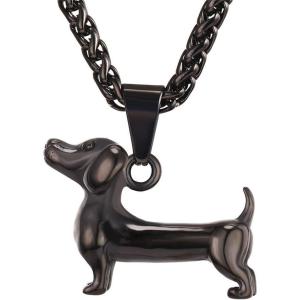 U7 Animals Necklace for Women Stainless Steel Pig/Dog/Elephant Pendant Necklace Lucky Jewelry(Dog-Black)