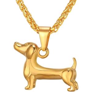 U7 Animals Necklace for Women Stainless Steel Pig/Dog/Elephant Pendant Necklace Lucky Jewelry(Dog-Gold)