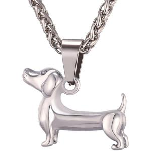 U7 Animals Necklace for Women Stainless Steel Pig/Dog/Elephant Pendant Necklace Lucky Jewelry(Dog-Steel)