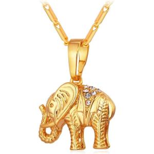 U7 Animals Necklace for Women Stainless Steel Pig/Dog/Elephant Pendant Necklace Lucky Jewelry(Elephant-Gold)
