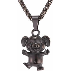 U7 Animals Necklace for Women Stainless Steel Pig/Dog/Elephant Pendant Necklace Lucky Jewelry(Pig-Black)