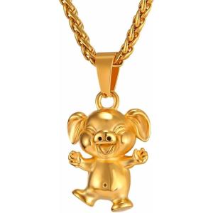 U7 Animals Necklace for Women Stainless Steel Pig/Dog/Elephant Pendant Necklace Lucky Jewelry(Pig-Gold)
