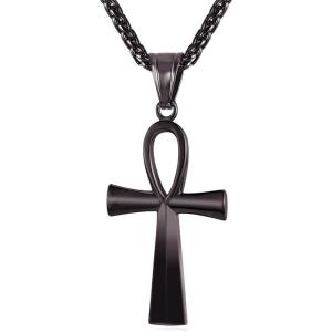 U7 Ankh Necklace for Men Women Stainless Steel Black Color Egyptian Jewelry Ankh Cross Pendant, Africa Necklaces with Chain 22″(Ankh Cross-Black)