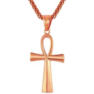 U7 Ankh Necklace for Men Women Stainless Steel Black Color Egyptian Jewelry Ankh Cross Pendant, Africa Necklaces with Chain 22″(Ankh Cross-Rose Gold)
