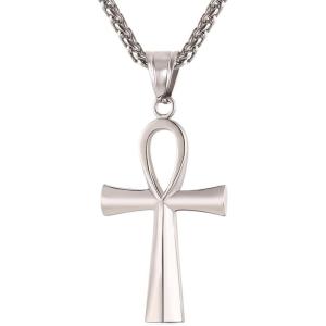 U7 Ankh Necklace for Men Women Stainless Steel Black Color Egyptian Jewelry Ankh Cross Pendant, Africa Necklaces with Chain 22″(Ankh Cross-Stainless Steel)