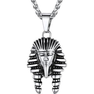 U7 Ankh Necklace for Men Women Stainless Steel Black Color Egyptian Jewelry Ankh Cross Pendant, Africa Necklaces with Chain 22″(Pharaoh-Stainless Steel)