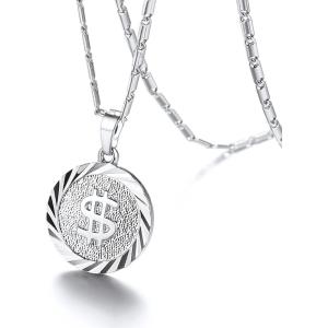 U7 Bitcoin Chain for Men, Stainless Steel 18K Gold Plated Cryptocurrency Pendant BTC/Dollar Sign Coin Medal Necklace(Dollar Sign-Platinum)
