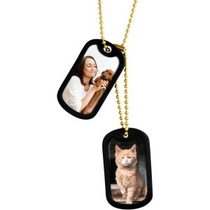 U7 Custom Photo Necklace for Men Women, Stainless Steel Black Gold Color Dog Tag – Personalized Text Engraved Memory Heart/Round Square Shaped Picture Pendant Necklaces Lover Gift Mothers Fathers Day(06.2pcs Dog Tag(gold))