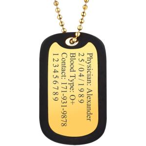 U7 Custom Photo Necklace for Men Women, Stainless Steel Black Gold Color Dog Tag – Personalized Text Engraved Memory Heart/Round Square Shaped Picture Pendant Necklaces Lover Gift Mothers Fathers Day(03.Dog Tag(gold)-custom text)
