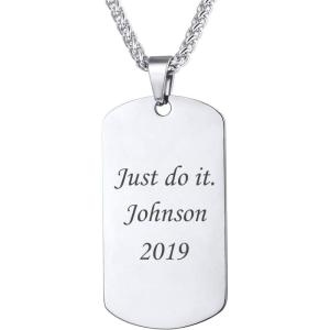 U7 Custom Photo Necklace for Men Women, Stainless Steel Black Gold Color Dog Tag – Personalized Text Engraved Memory Heart/Round Square Shaped Picture Pendant Necklaces Lover Gift Mothers Fathers Day(14.Dog Tag(stainless)-custom text)
