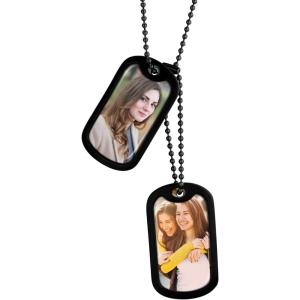 U7 Custom Photo Necklace for Men Women, Stainless Steel Black Gold Color Dog Tag – Personalized Text Engraved Memory Heart/Round Square Shaped Picture Pendant Necklaces Lover Gift Mothers Fathers Day(06.2pcs Dog Tag(black))