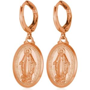 U7 Earrings for Women 18K Gold Plated Virgin Mary Dangle Earrings for Women Christian Jewelry(1.Earrings-Rose Gold)